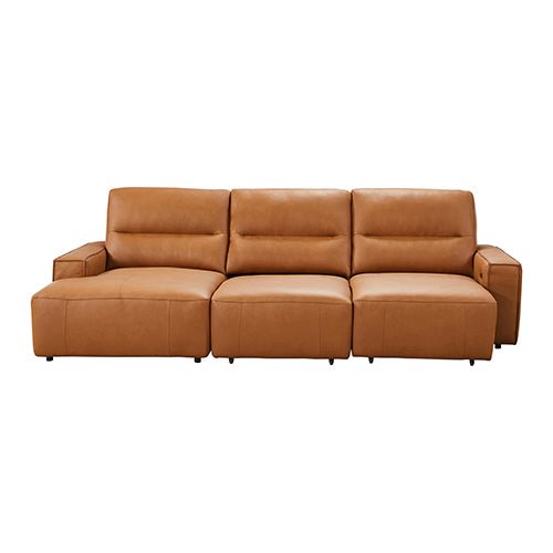 Albany 3-Seater Genuine Leather Chaise Sofa Bed | Tan, Power Slide & USB Charging | Greenora Living Australia