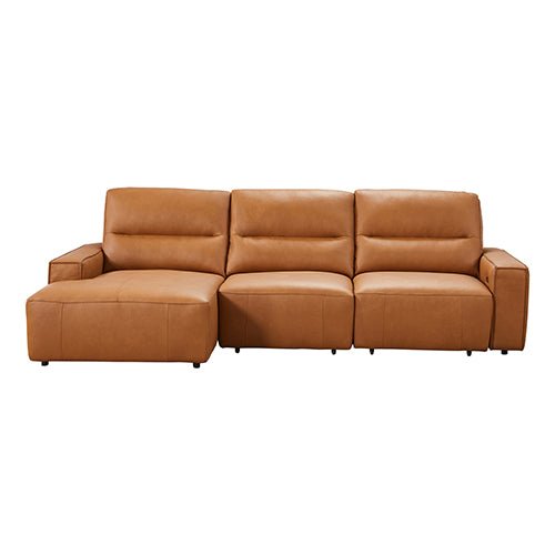 Albany 3-Seater Genuine Leather Chaise Sofa Bed | Tan, Power Slide &amp; USB Charging | Greenora Living Australia