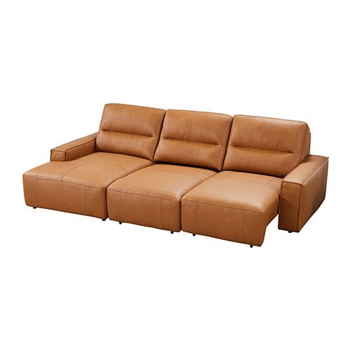 Albany 3-Seater Genuine Leather Chaise Sofa Bed | Tan, Power Slide &amp; USB Charging | Greenora Living Australia