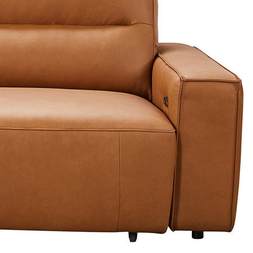 Albany 3-Seater Genuine Leather Chaise Sofa Bed | Tan, Power Slide &amp; USB Charging | Greenora Living Australia