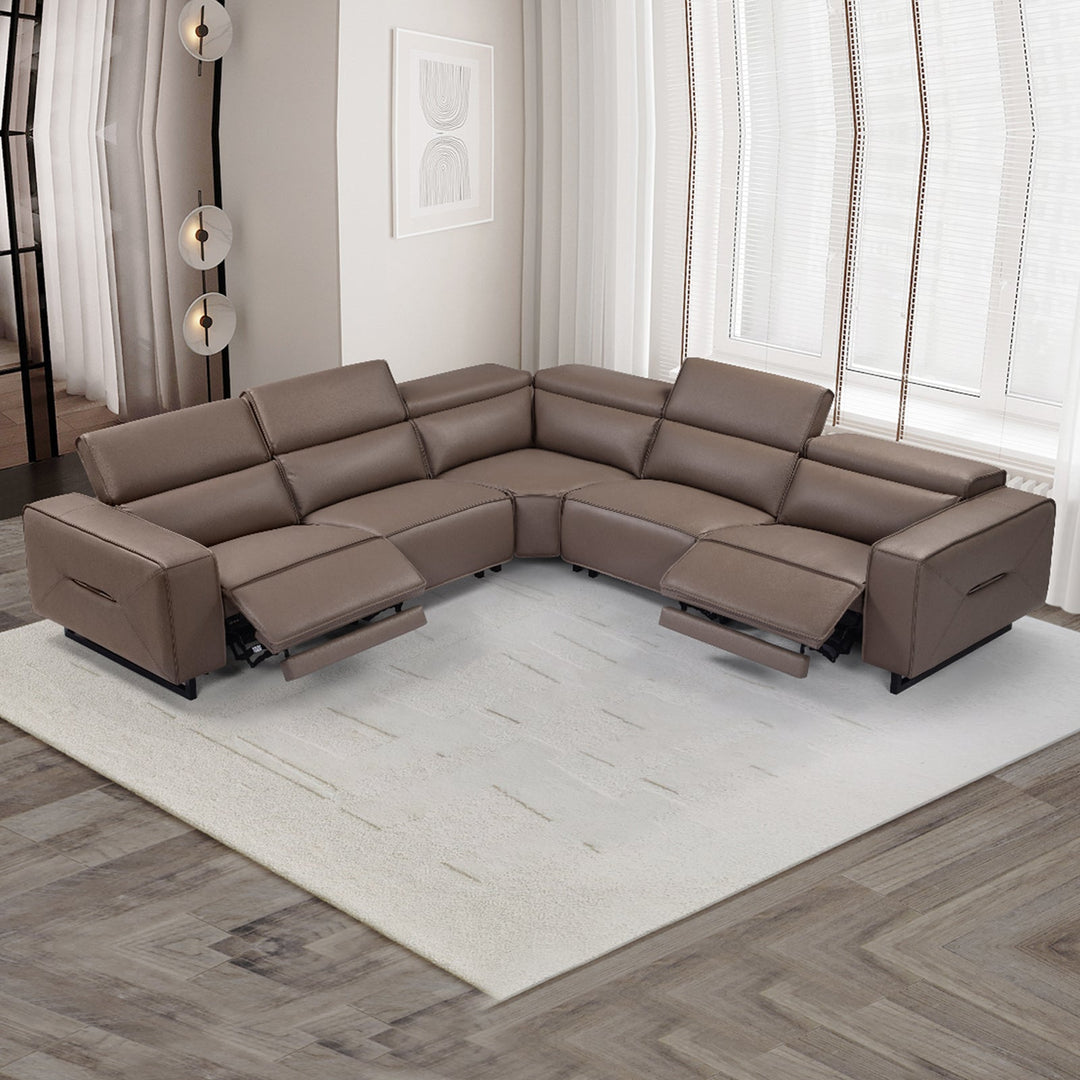Grand Luxe 5-Seater Genuine Leather Corner Sofa with Power Recliners - Greenora Living