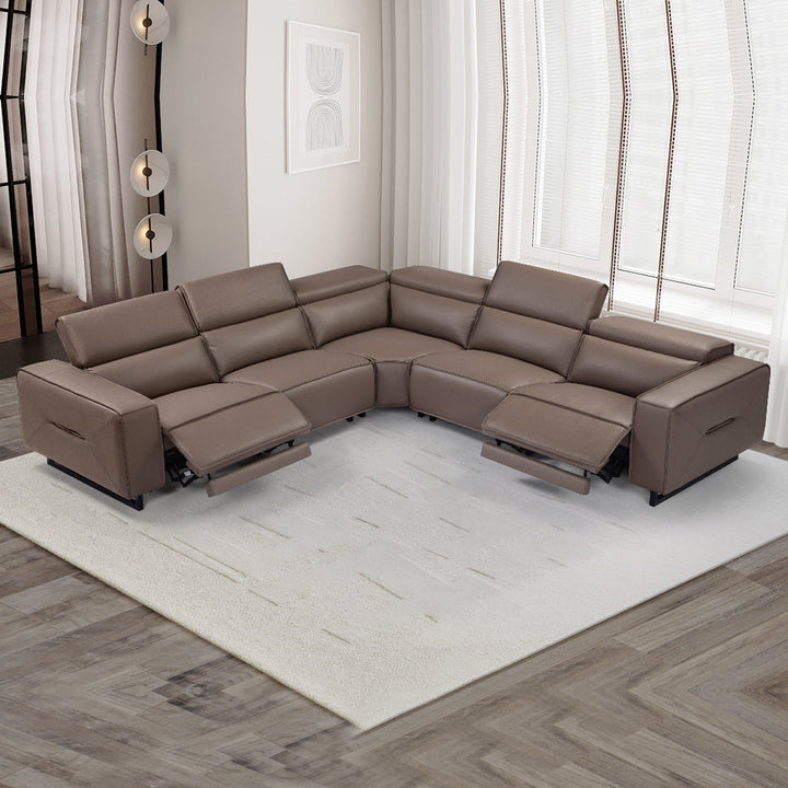 Grand Luxe 5-Seater Genuine Leather Corner Sofa with Power Recliners - Greenora Living