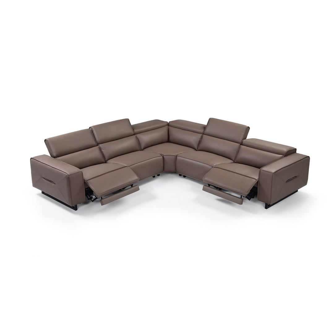 Grand Luxe 5-Seater Genuine Leather Corner Sofa with Power Recliners - Greenora Living
