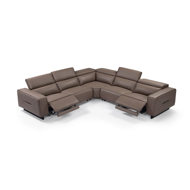 Grand Luxe 5-Seater Genuine Leather Corner Sofa with Power Recliners - Greenora Living