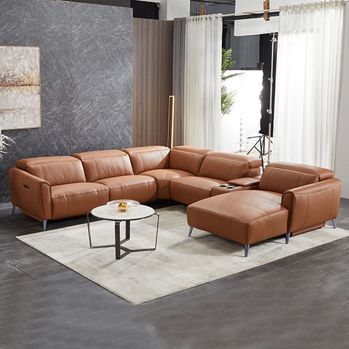 London 5-Seater Genuine Leather Corner Sofa | Electric Recliner, Power Slide & Right Chaise | Greenora Living Australia