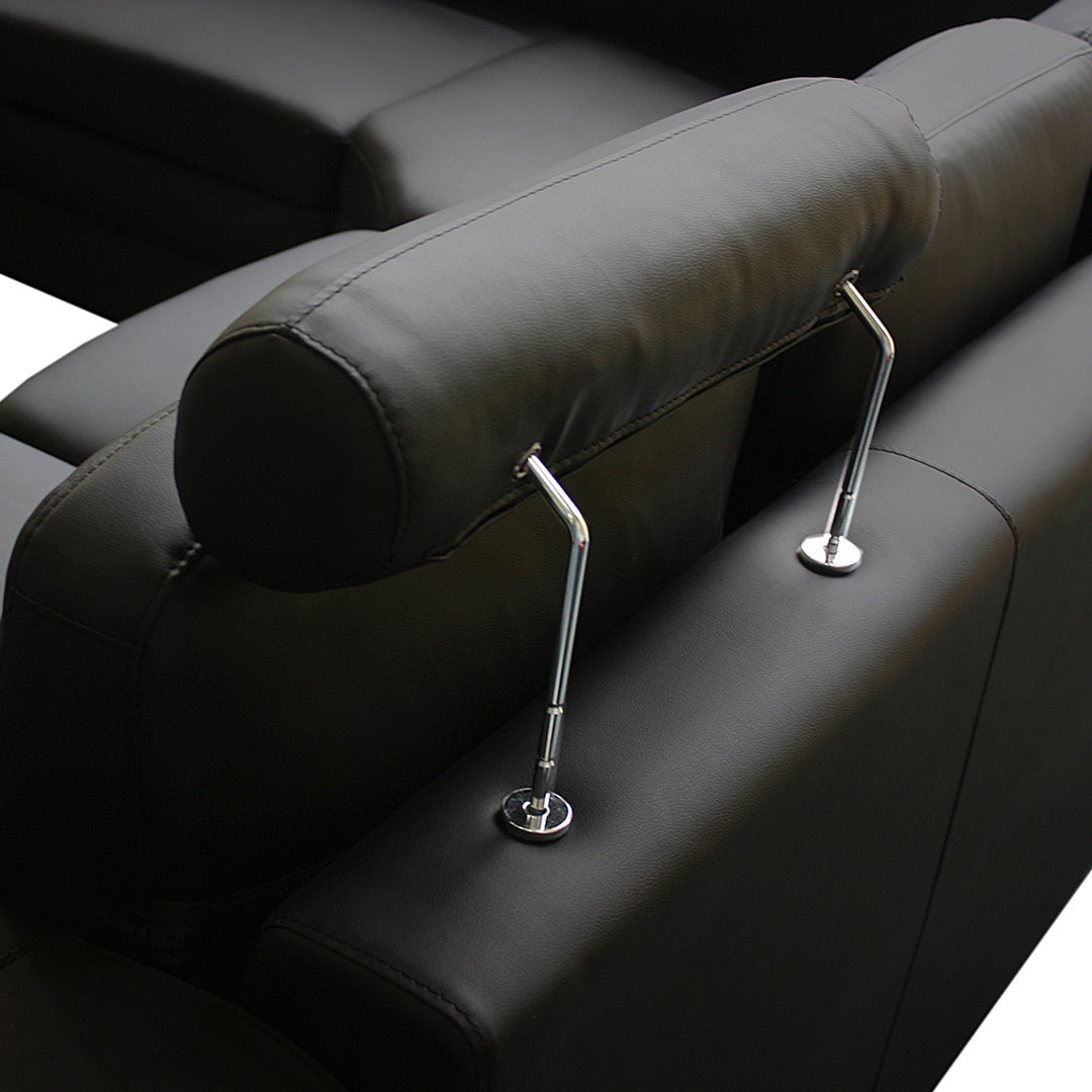 Majestic 6-Seater Black Faux Leather Corner Sofa Lounge Set with 2 Ottomans on Castors - Greenora Living