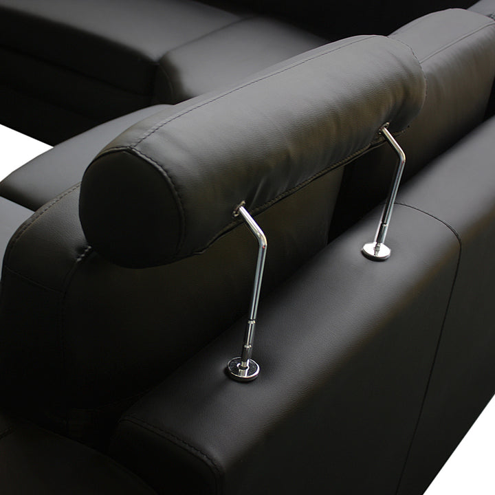 Majestic 6-Seater Black Faux Leather Corner Sofa Lounge Set with 2 Ottomans on Castors - Greenora Living