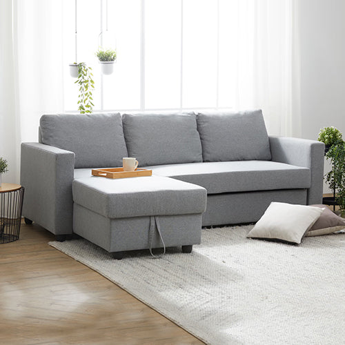 Murry 2-Seater Sofa Bed with Chaise and Built-In Storage in Grey Fabric - Greenora Living