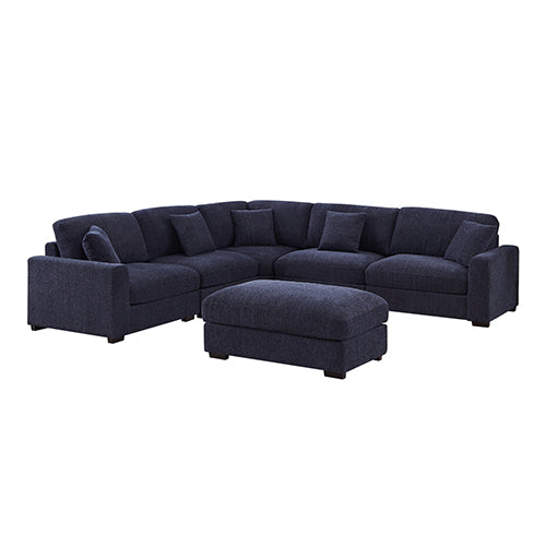 The Orion – Sea Blue Corner Sofa with Ottoman &amp; Fluffy Padded Seats - Greenora Living
