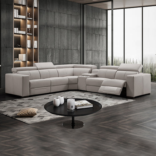 Washington 6-Seater Genuine Leather Corner Sofa with 2 Electric Recliners and Pocket Springs - Greenora Living