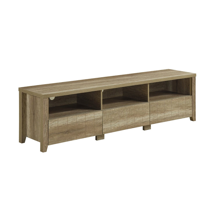 Dune Oak 180cm TV Unit – 3 Ball-Bearing Drawers &amp; Pole Legs | Oak MDF - Greenora Living