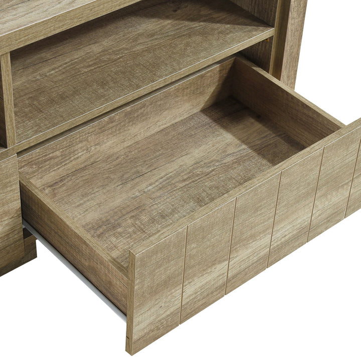 Dune Oak 180cm TV Unit – 3 Ball-Bearing Drawers &amp; Pole Legs | Oak MDF - Greenora Living