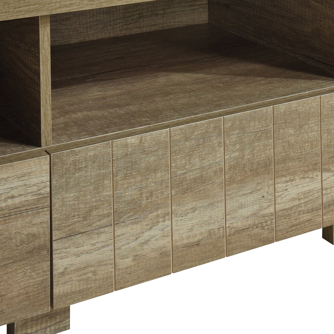 Dune Oak 180cm TV Unit – 3 Ball-Bearing Drawers &amp; Pole Legs | Oak MDF - Greenora Living