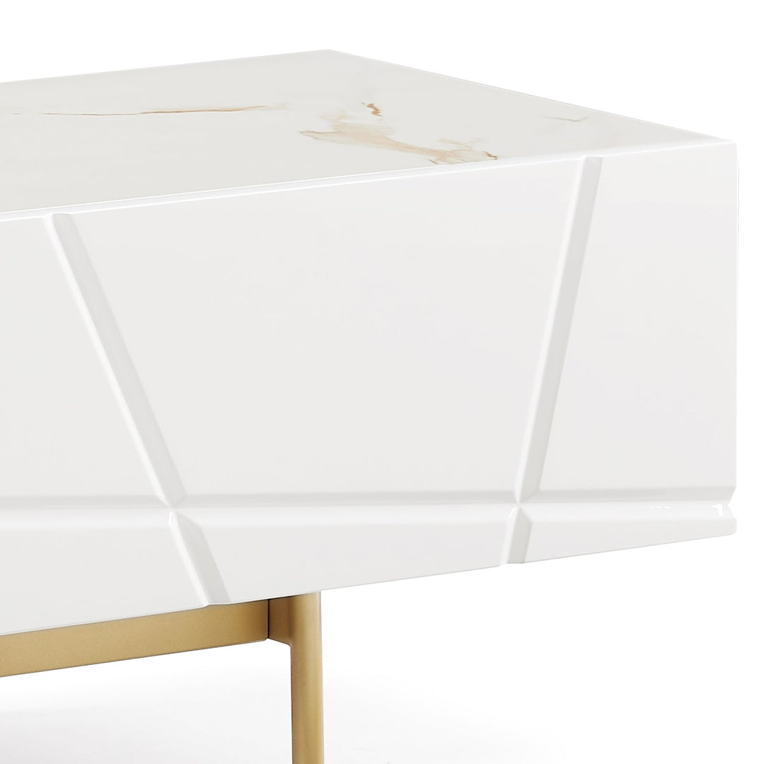 The Amara – Glossy White TV Unit with Ceramic Top &amp; Gold Base - Greenora Living