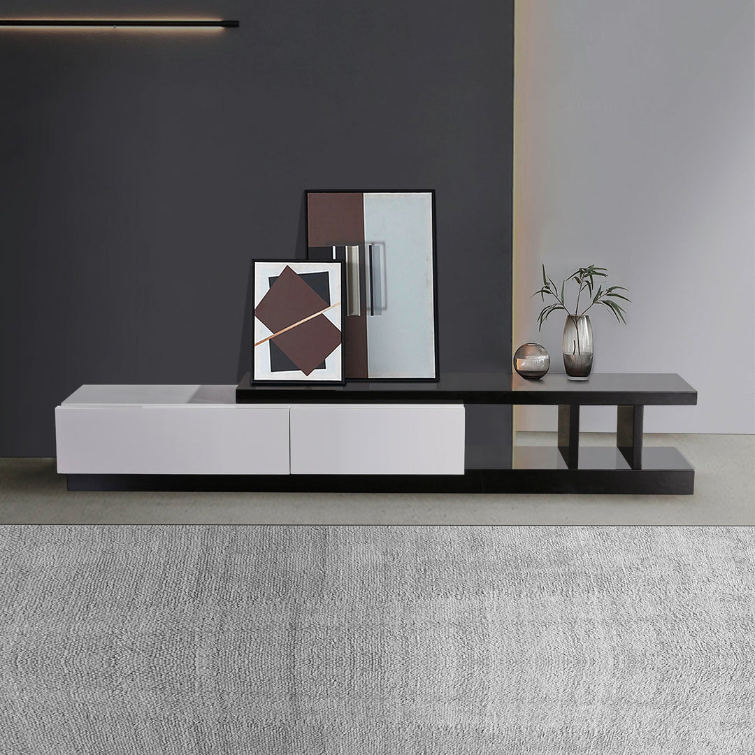 Monochrome 220cm High Gloss TV Cabinet – 2 Drawers | Black & White, Fully Assembled - Greenora Living