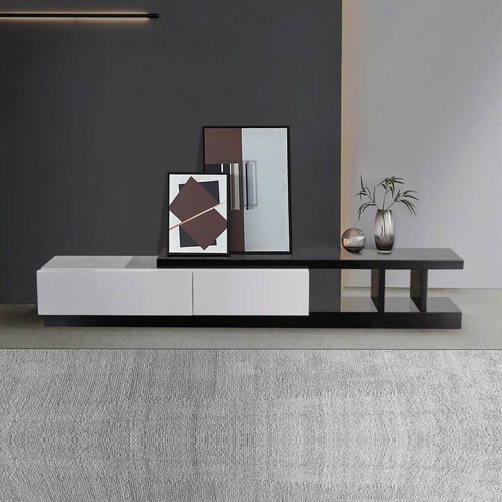 Monochrome 220cm High Gloss TV Cabinet – 2 Drawers | Black &amp; White, Fully Assembled - Greenora Living