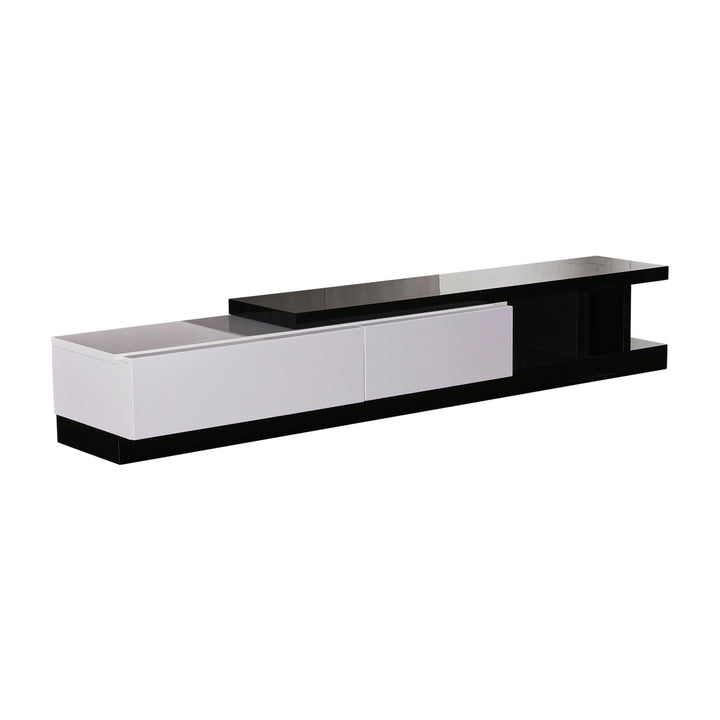 Monochrome 220cm High Gloss TV Cabinet – 2 Drawers | Black &amp; White, Fully Assembled - Greenora Living