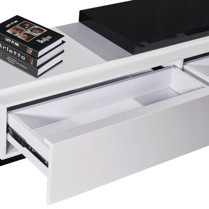 Monochrome 220cm High Gloss TV Cabinet – 2 Drawers | Black &amp; White, Fully Assembled - Greenora Living