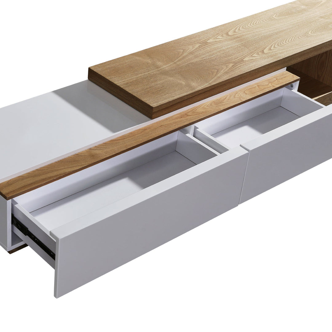 Ashen Glow 220cm High Gloss TV Cabinet – 2 Drawers | White Ash, Fully Assembled - Greenora Living