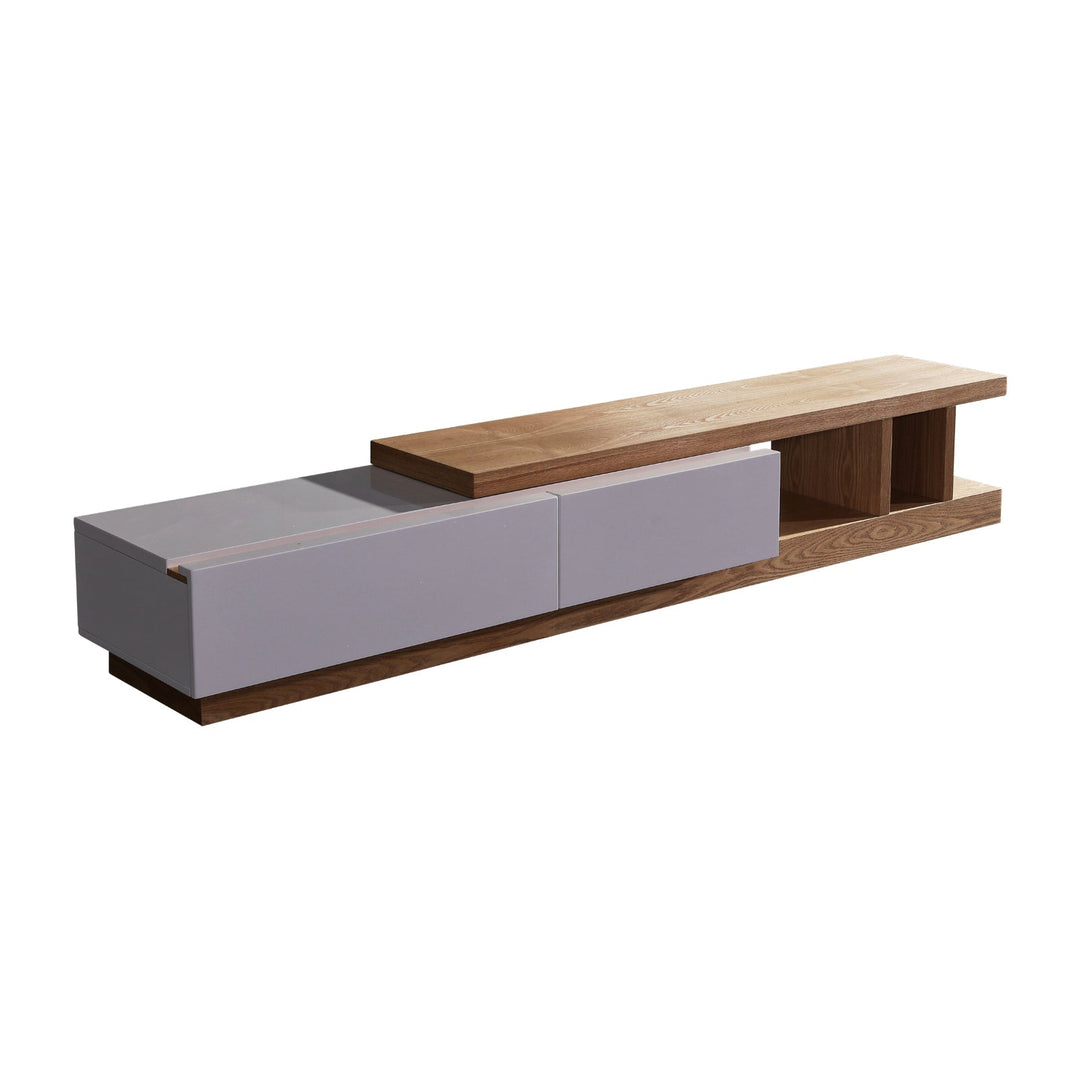 Ashen Glow 220cm High Gloss TV Cabinet – 2 Drawers | White Ash, Fully Assembled - Greenora Living