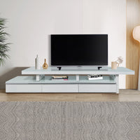 Grand Horizon Expandable TV Unit | 2.7m–4.2m White High-Gloss & Tempered Glass | Greenora Living Australia