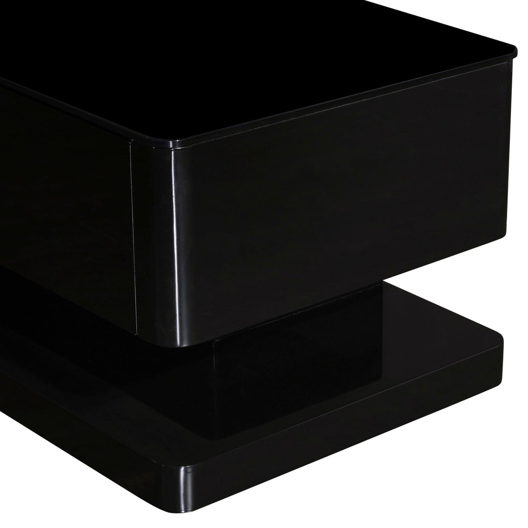 Obsidian 200cm High Gloss TV Cabinet – 3 Drawers &amp; Tempered Glass Top | Black, Fully Assembled - Greenora Living