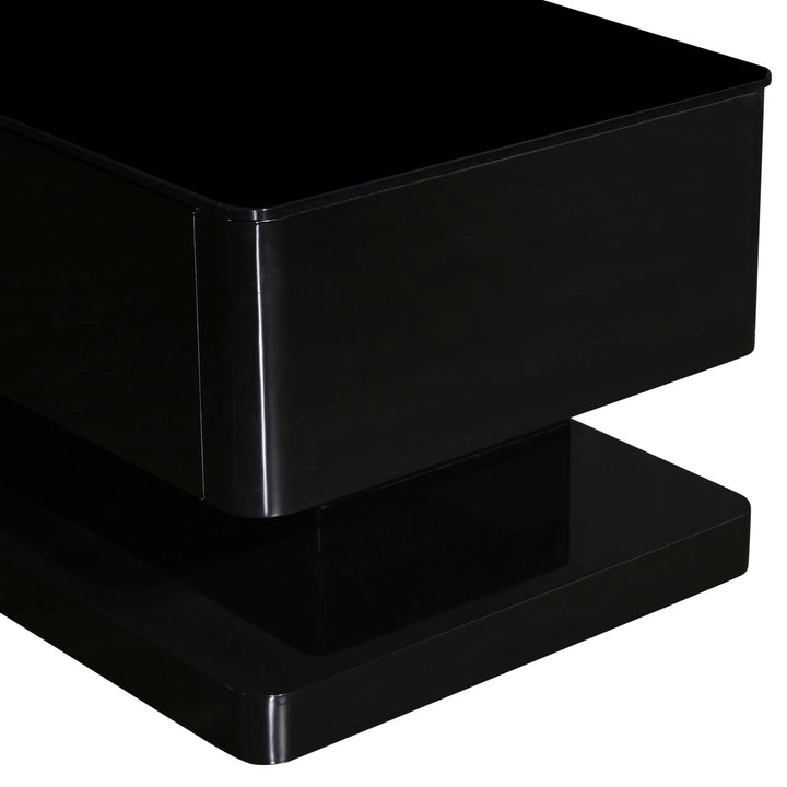 Obsidian 200cm High Gloss TV Cabinet – 3 Drawers &amp; Tempered Glass Top | Black, Fully Assembled - Greenora Living