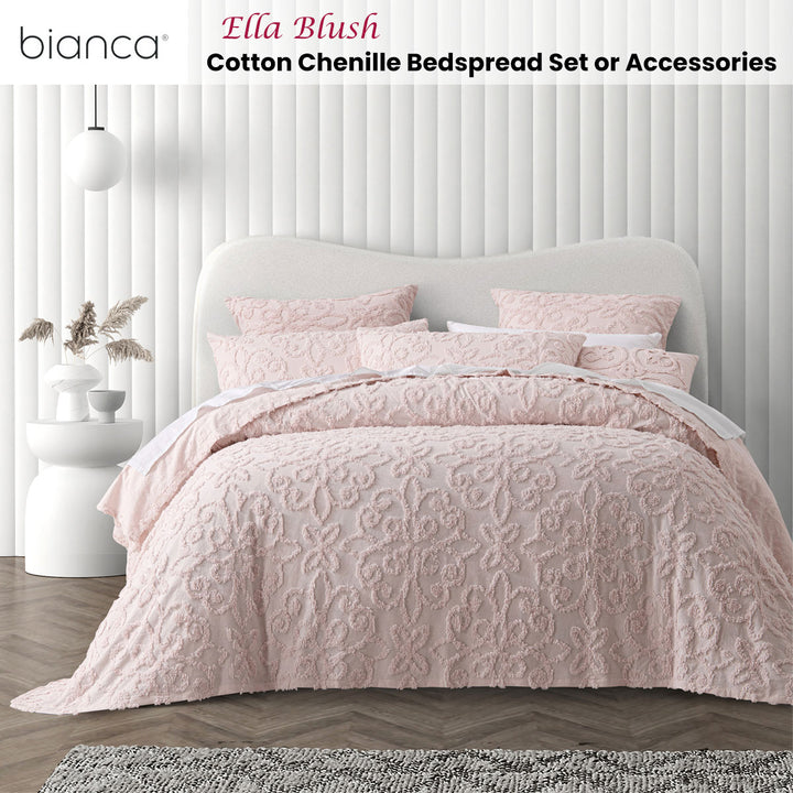 Ella Blush Cotton Chenille Floral Bedspread Set – Textured Motif | Polyester Fill | 3-Piece | King - Greenora Living