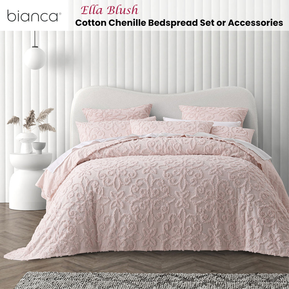 Ella Blush Cotton Chenille Floral Bedspread Set – Textured Motif | Polyester Fill | 3-Piece | Super King - Greenora Living
