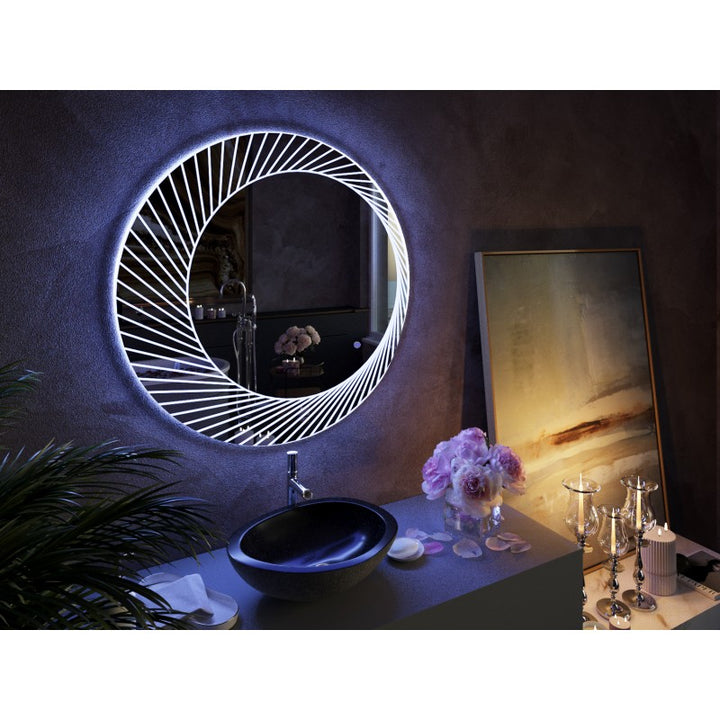 Round LED Bathroom Wall Mirror with Anti-Fog &amp; Touch Switch – 80cm - Greenora Living