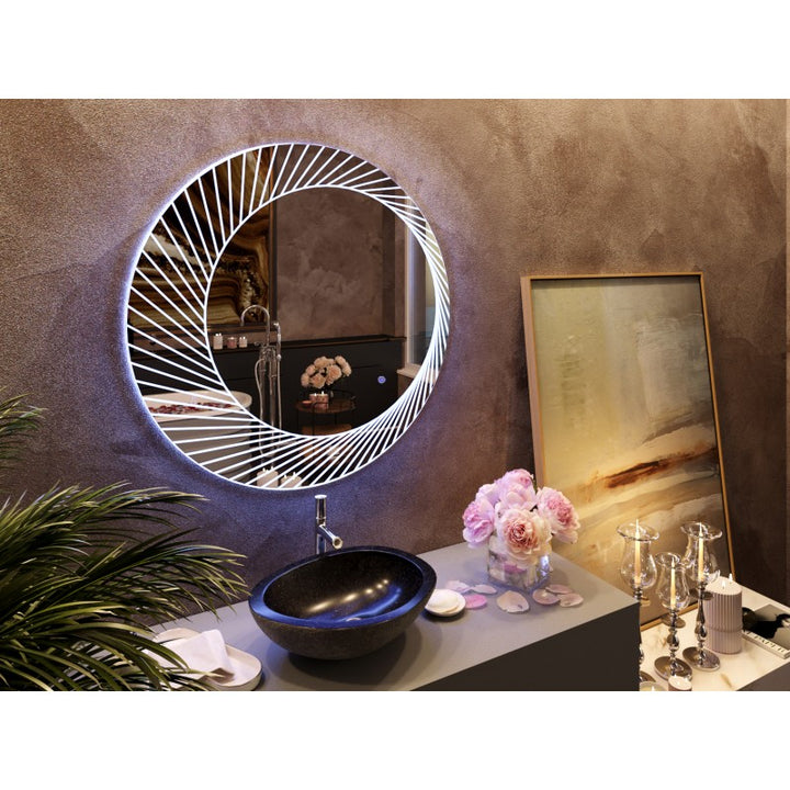 Round LED Bathroom Wall Mirror with Anti-Fog &amp; Touch Switch – 80cm - Greenora Living