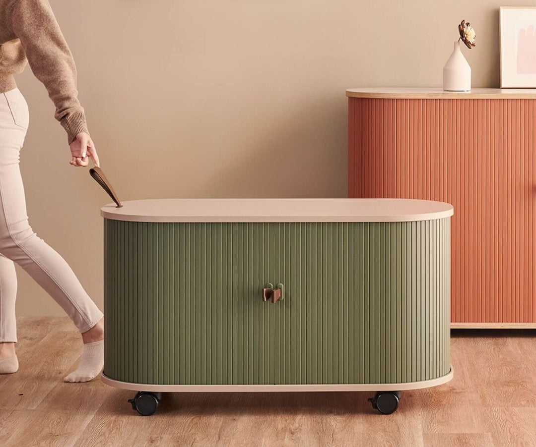 Mobile Roller Shutter Storage Cabinet – Adjustable Shelves &amp; Lockable Castors | ABS &amp; MFC - Greenora Living