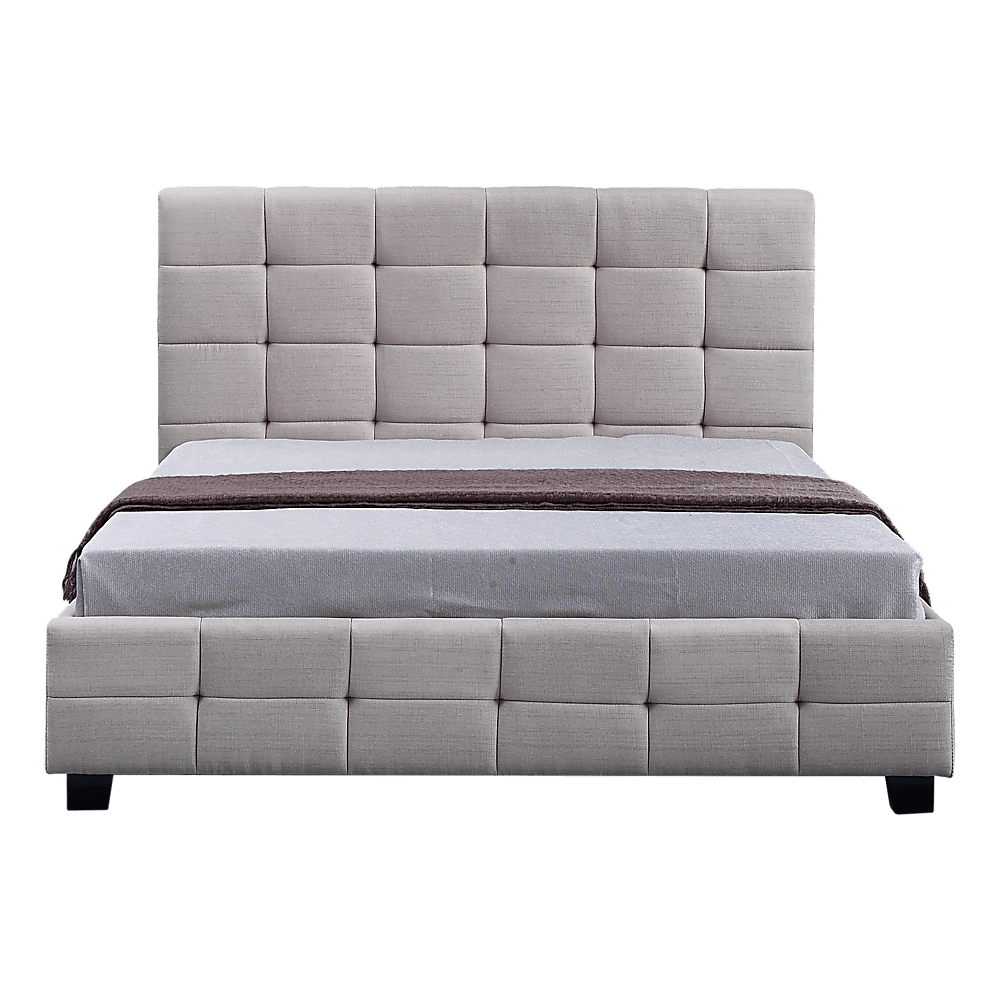 Haven Beige Queen Bed Frame | Button Tufted Linen Headboard &amp; Solid Wood | Greenora Living Australia