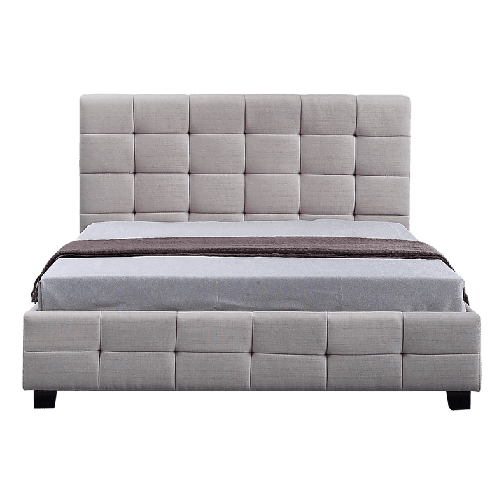 Haven Beige Queen Bed Frame | Button Tufted Linen Headboard &amp; Solid Wood | Greenora Living Australia