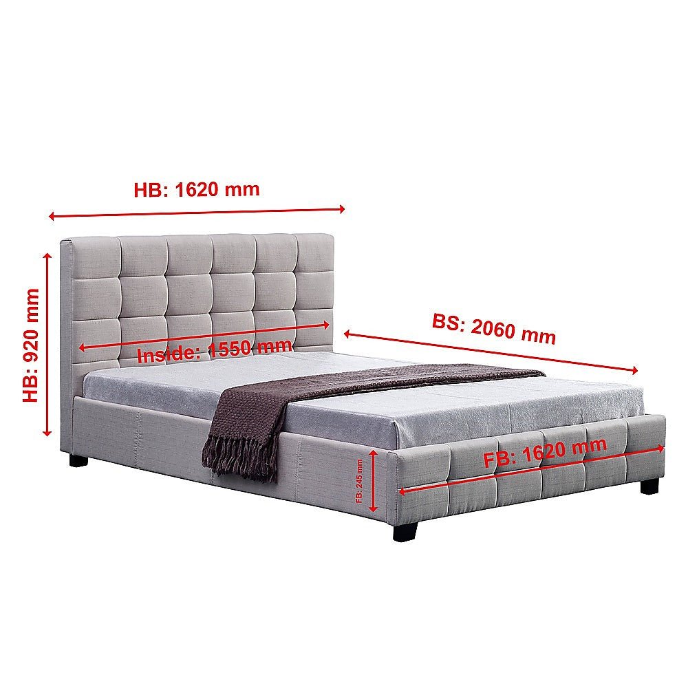 Haven Beige Queen Bed Frame | Button Tufted Linen Headboard &amp; Solid Wood | Greenora Living Australia