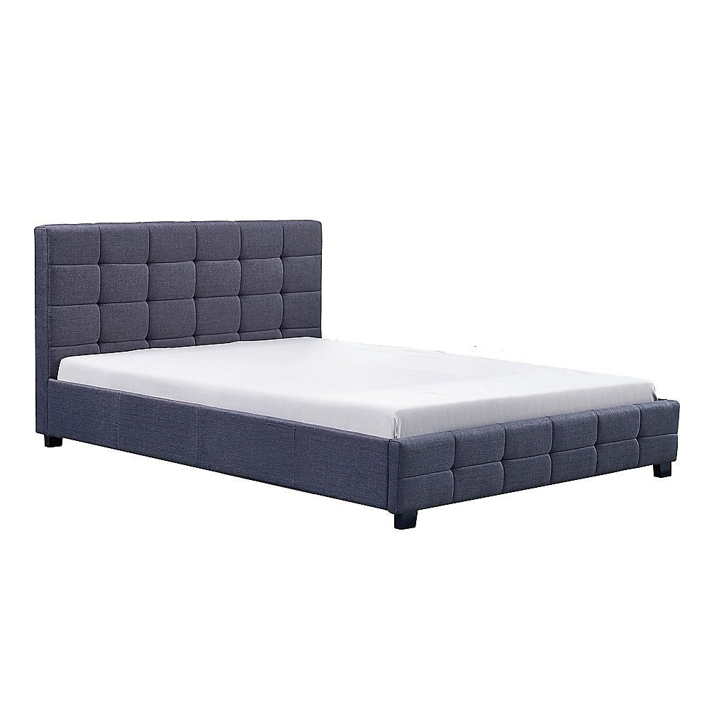 Haven Grey Queen Bed Frame | Button Tufted Linen Headboard & Solid Wood | Greenora Living Australia