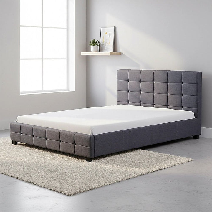 Haven Grey Queen Bed Frame | Button Tufted Linen Headboard &amp; Solid Wood | Greenora Living Australia