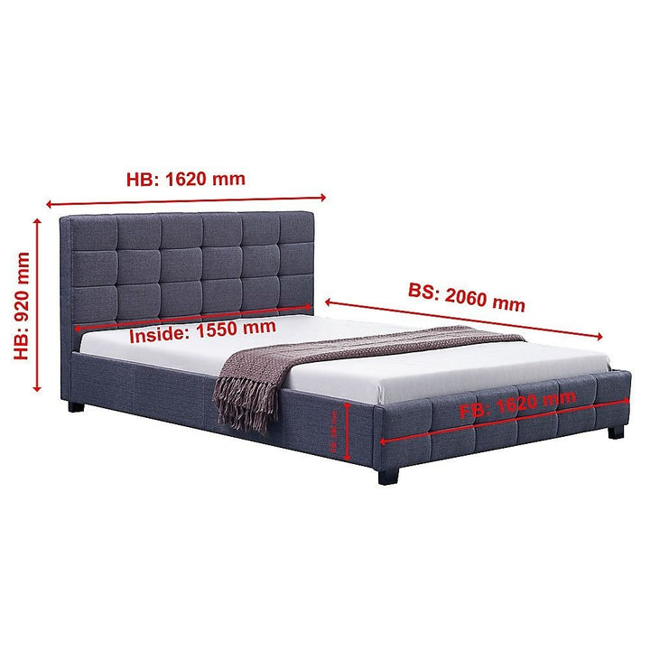 Haven Grey Queen Bed Frame | Button Tufted Linen Headboard &amp; Solid Wood | Greenora Living Australia