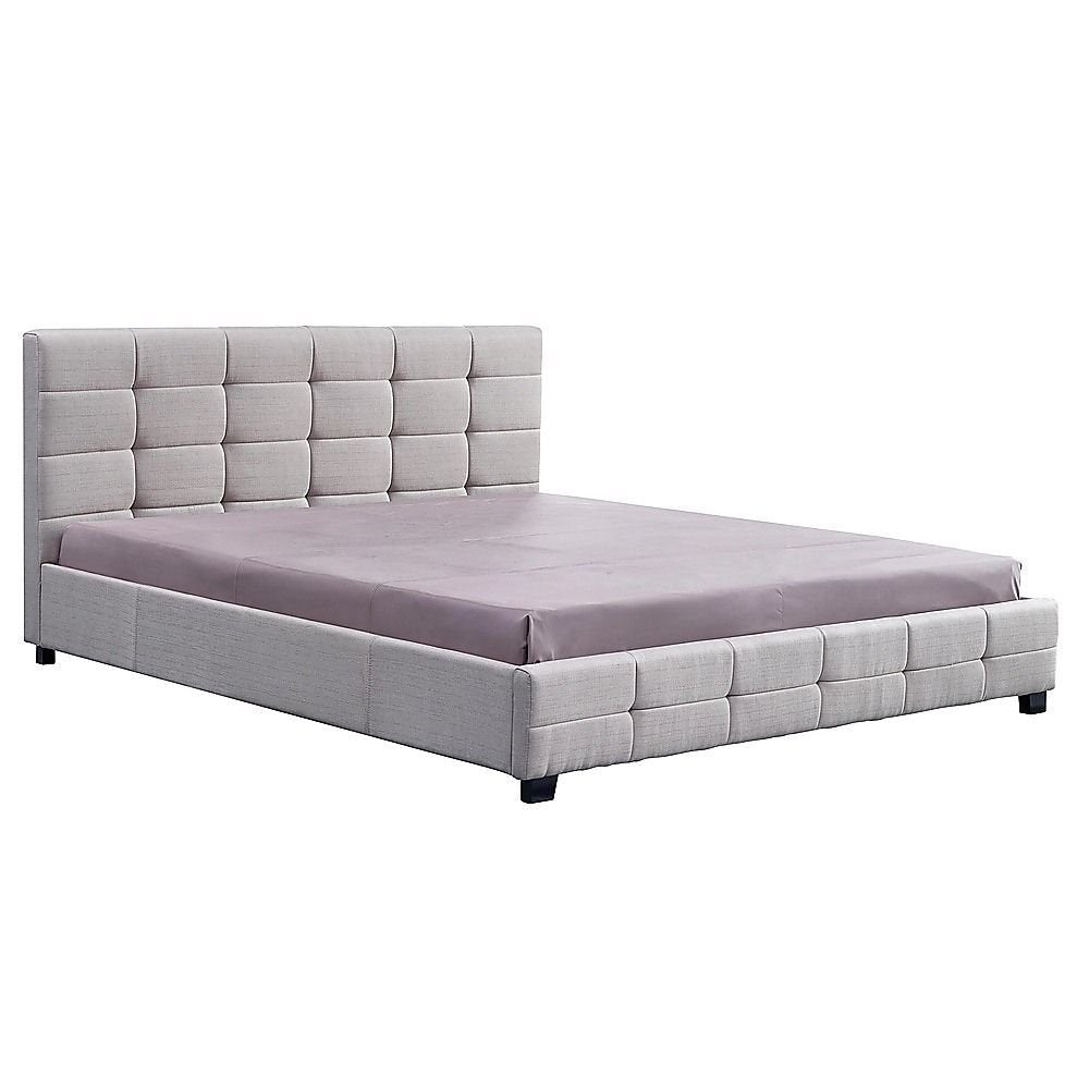 Haven Beige King Bed Frame | Button Tufted Linen Headboard &amp; Solid Wood | Greenora Living Australia