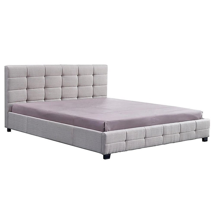 Haven Beige King Bed Frame | Button Tufted Linen Headboard &amp; Solid Wood | Greenora Living Australia
