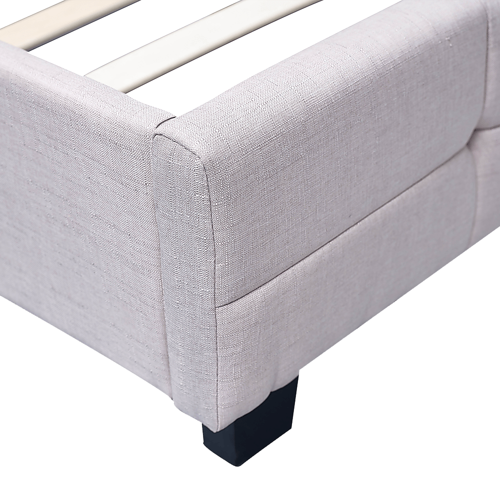 Haven Beige King Bed Frame | Button Tufted Linen Headboard &amp; Solid Wood | Greenora Living Australia