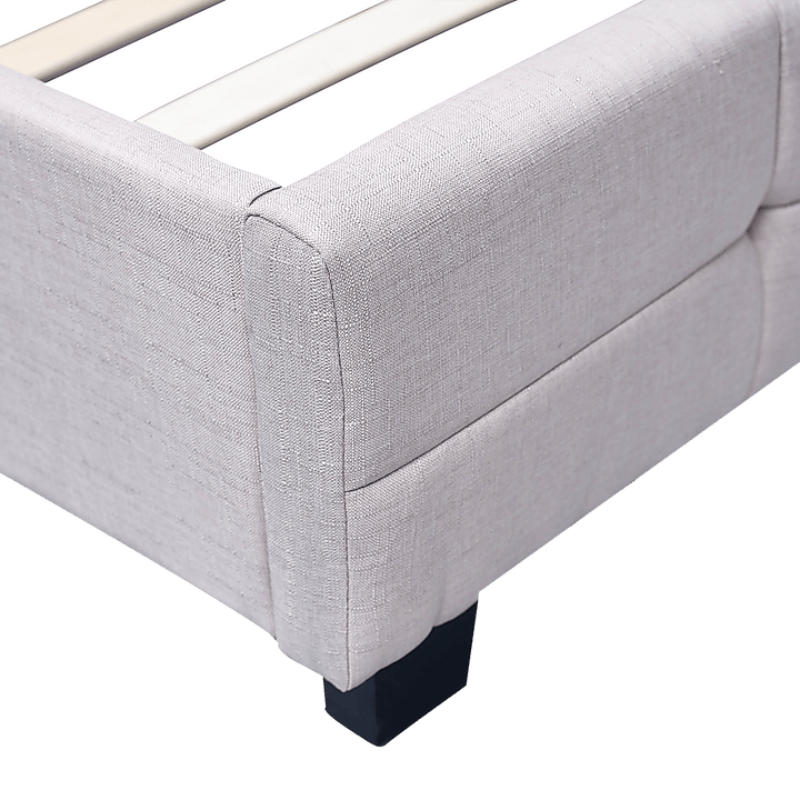 Haven Beige King Bed Frame | Button Tufted Linen Headboard &amp; Solid Wood | Greenora Living Australia