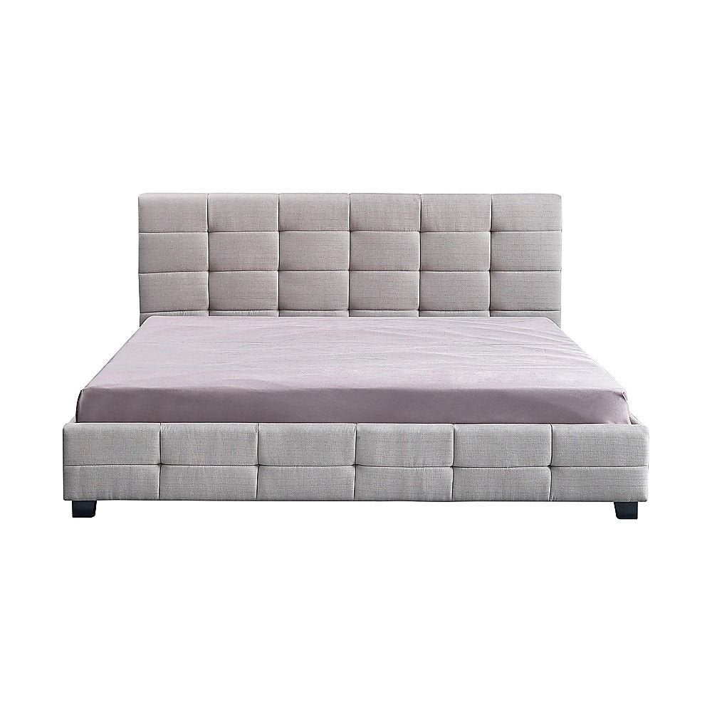 Haven Beige King Bed Frame | Button Tufted Linen Headboard &amp; Solid Wood | Greenora Living Australia
