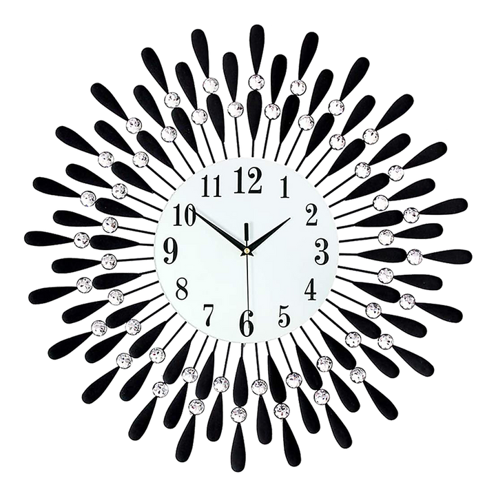 70cm Sunburst Wall Clock Crystal Rays Silent Quartz Black - Greenora Living