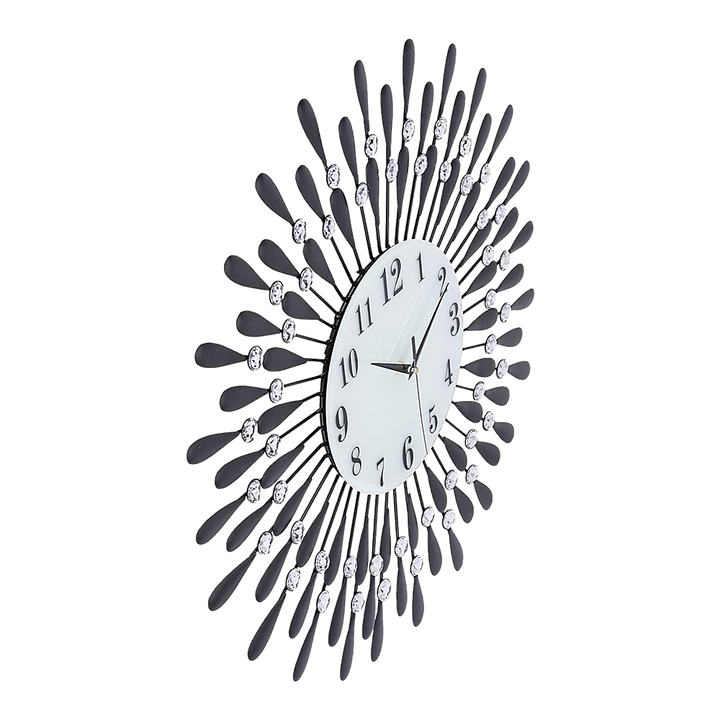 70cm Sunburst Wall Clock Crystal Rays Silent Quartz Black - Greenora Living