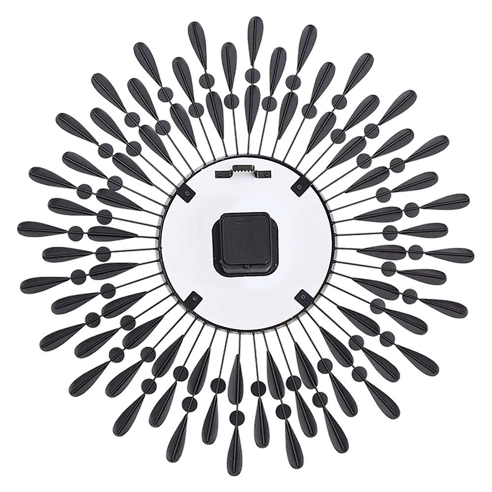 70cm Sunburst Wall Clock Crystal Rays Silent Quartz Black - Greenora Living