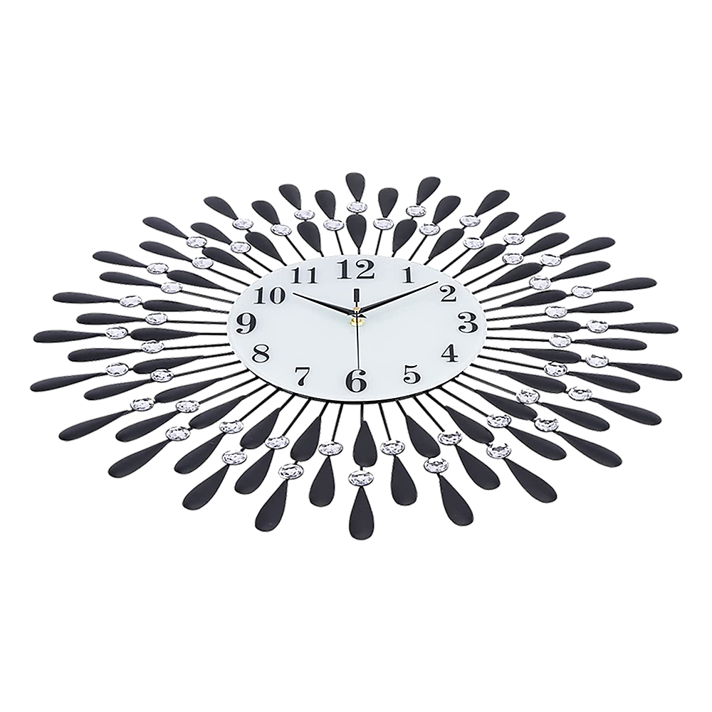 70cm Sunburst Wall Clock Crystal Rays Silent Quartz Black - Greenora Living