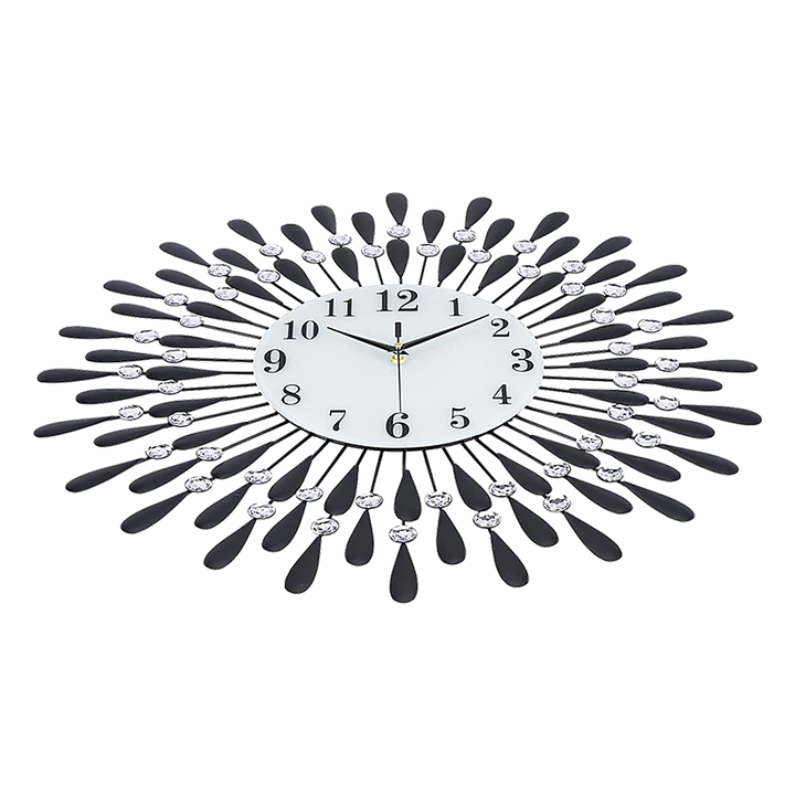 70cm Sunburst Wall Clock Crystal Rays Silent Quartz Black - Greenora Living