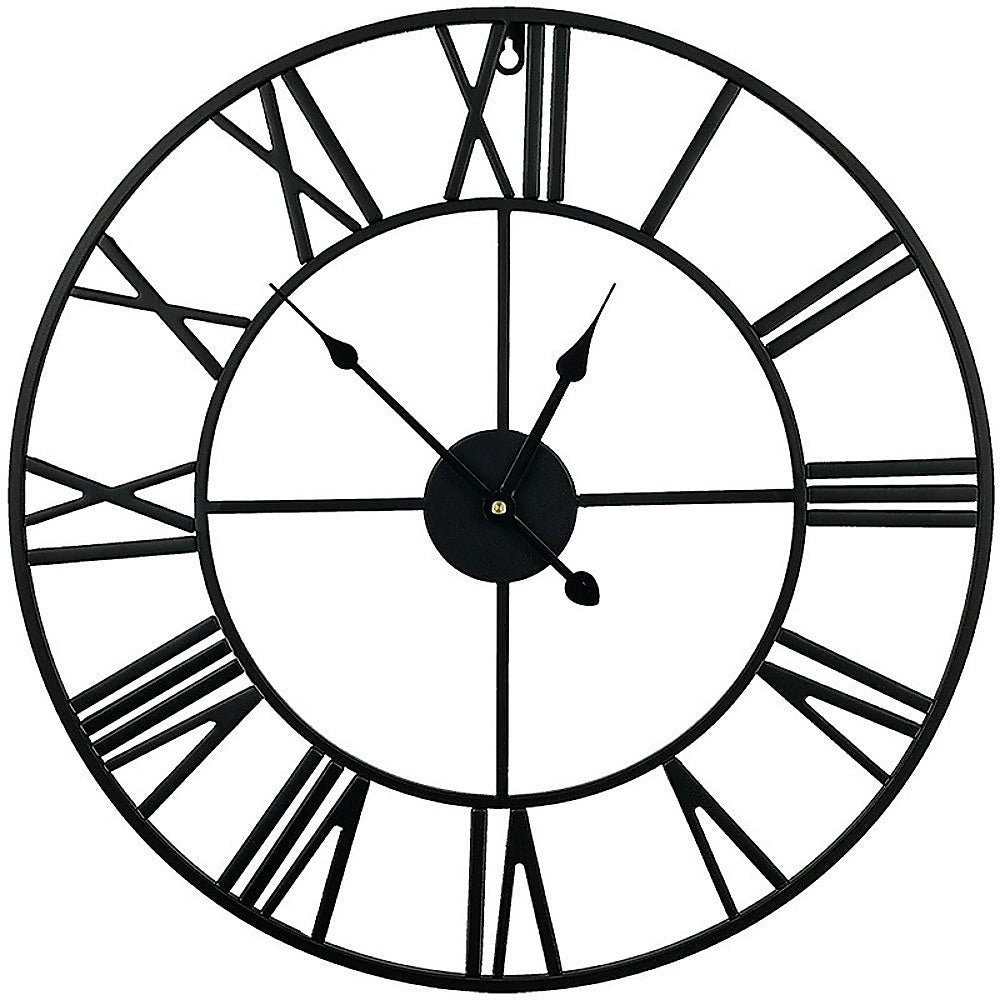 60cm Industrial Wall Clock – 3D Hollow Gold Roman Numerals Silent Movement - Greenora Living