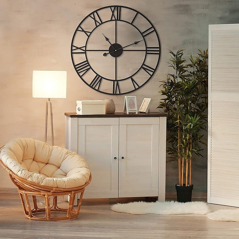60cm Industrial Wall Clock – 3D Hollow Gold Roman Numerals Silent Movement - Greenora Living
